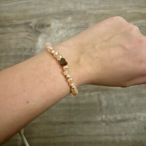 Delicate Peach Beaded Heart Stretch Bracelet